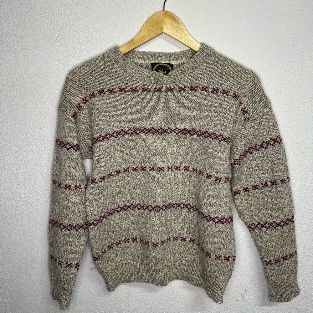 Vintage Beige and Red Patterned Sweater